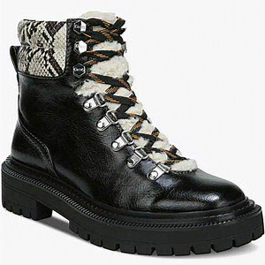 Black Snake Print 1" Platform Zip Flora Round Toe Block Heel Hiking Boots Size:7